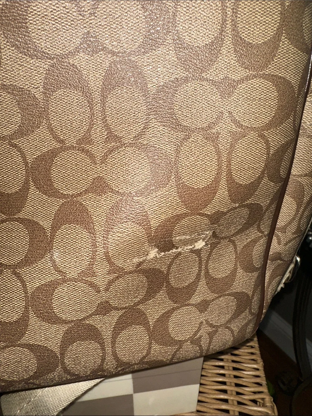 Coach Beige & Brown Signature Messenger Crossbody Baby Bag